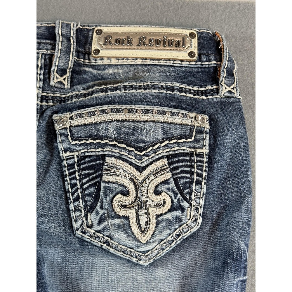 Rock Revival Rhian Skinny Jeans Womens 27 Blue Wash Stretch Rhinestone